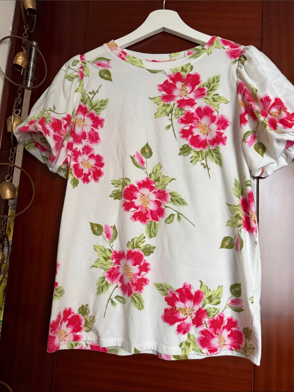 LC Lauren Conrad White Tee with Pink Floral Print